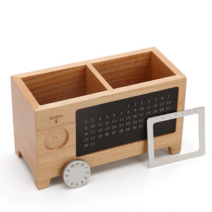 Wooden Pen Holder with Calendar